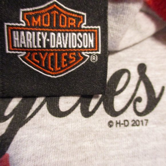 Harley Davidson Woman Large Gray Red White Black Motorcycle Dealership Shirt - Picture 5 of 5